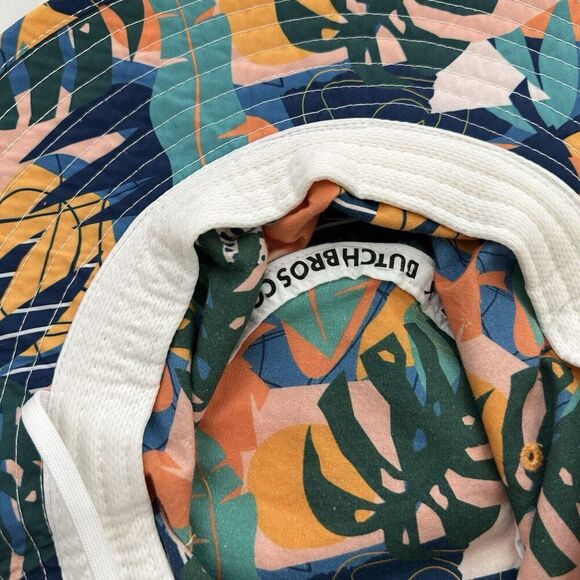 Dutch Bros Coffee Bucket Hat Size M Blue Green Tropical Print Sun Wide Brim - Picture 4 of 5